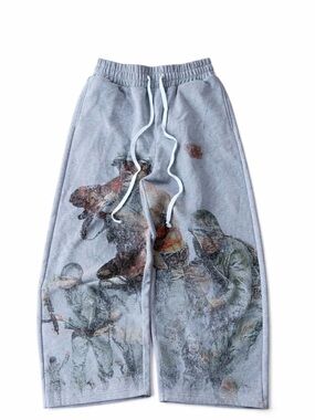 Peace in War HEAVY Mens Soldier Drawstring Waist Gray Fleece Sweatpants Medium